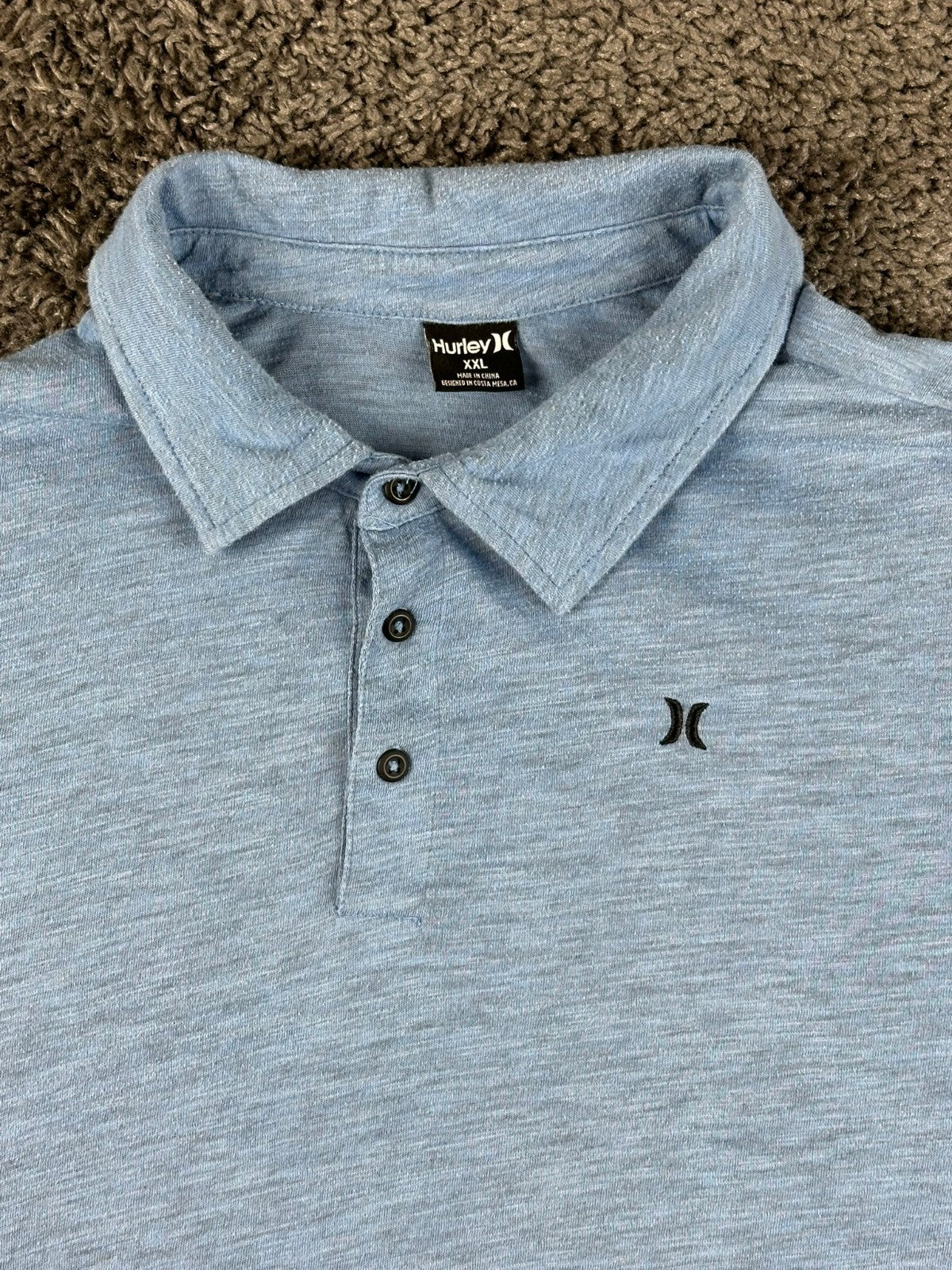 Hurley Mens XXL Polo Shirt Blue Heathered Short Sleeve Casual Cotton Blend Top