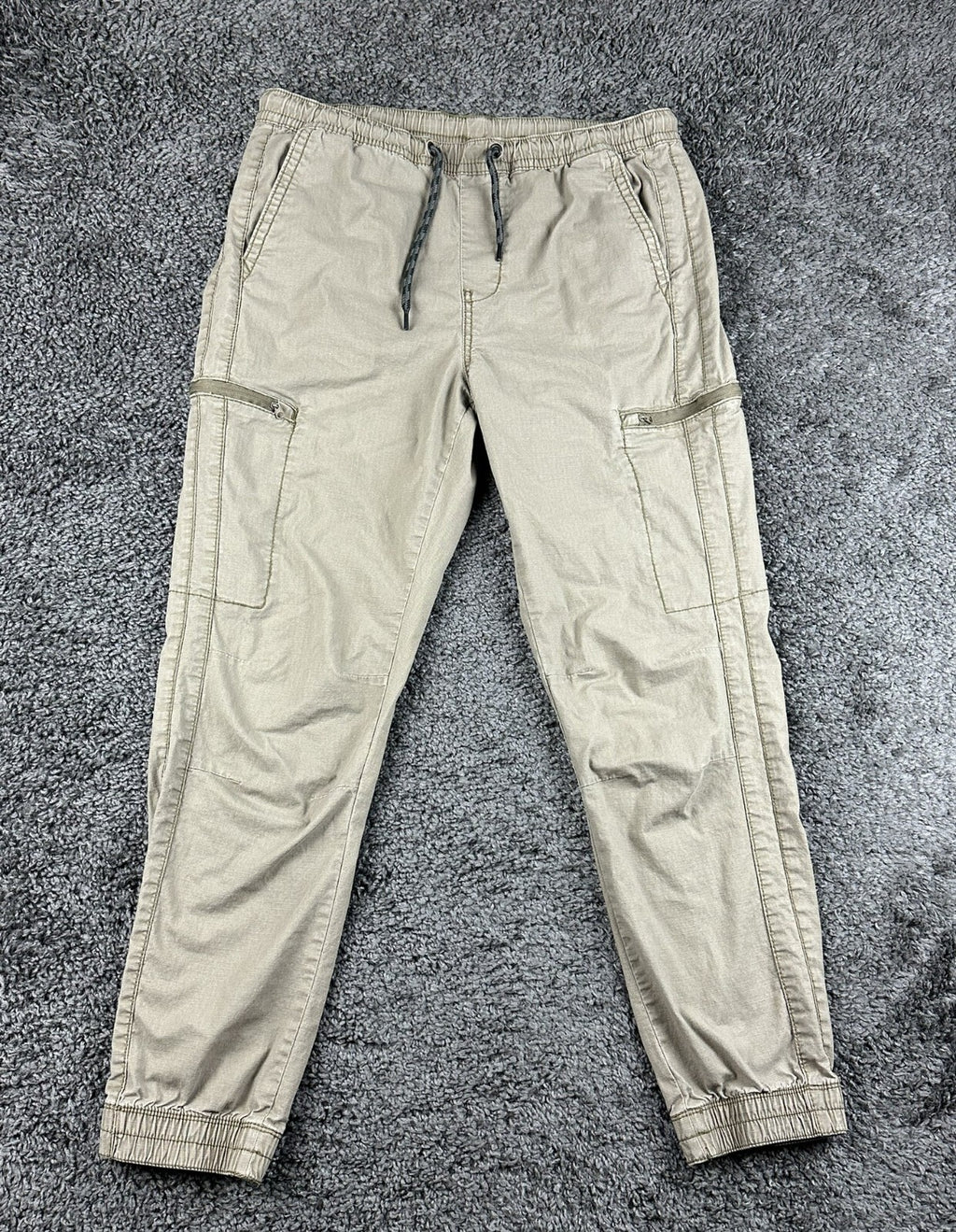 Union Mens M Khaki Stretch Cargo Jogger Pants Zipper Pockets