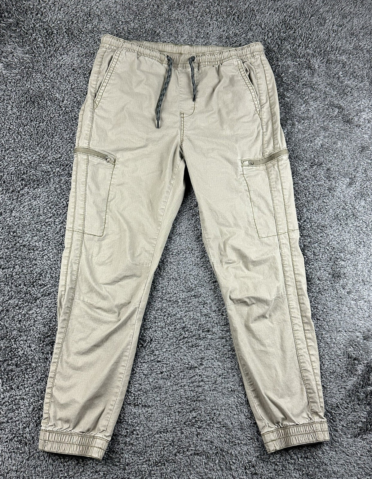 Union Mens M Khaki Stretch Cargo Jogger Pants Zipper Pockets