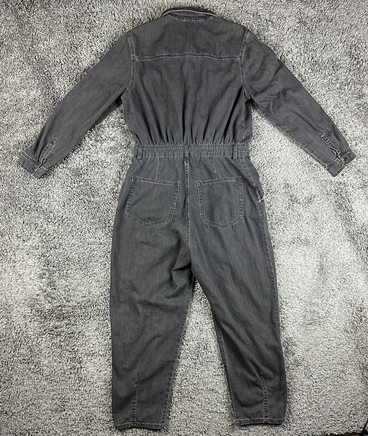 HM &Denim Boiler Jumpsuit Womens M Washed Black Long Sleeve Utility Romper Pant