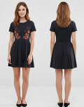 ASOS Womens Size 2 Black Floral Embroidered Fit & Flare Boho Mini Skater Dress