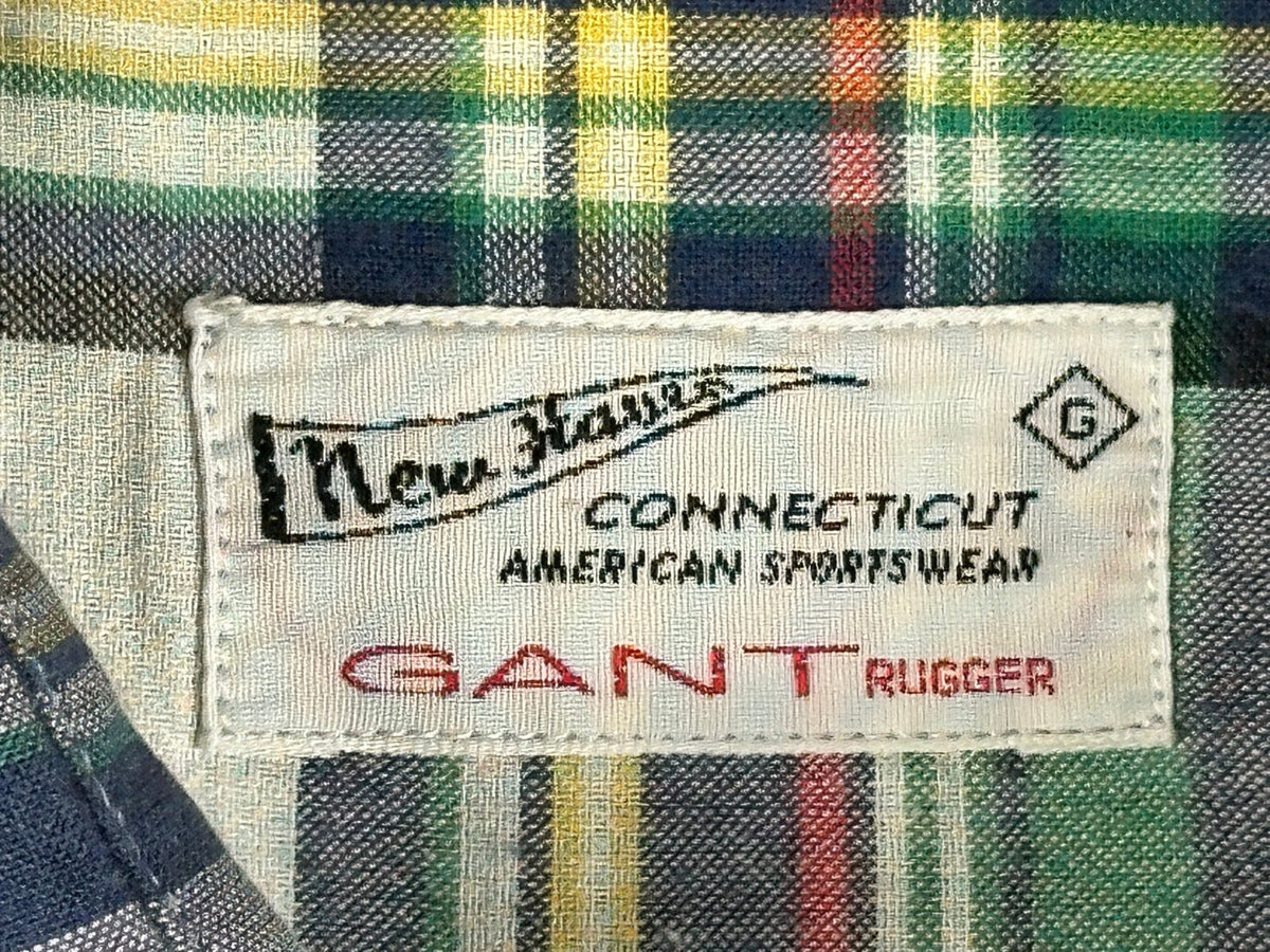 Gant Rugger Men's Large L Plaid Fall Madras Long Sleeve Shirt Blue Green