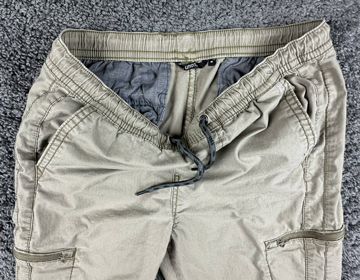 Union Mens M Khaki Stretch Cargo Jogger Pants Zipper Pockets