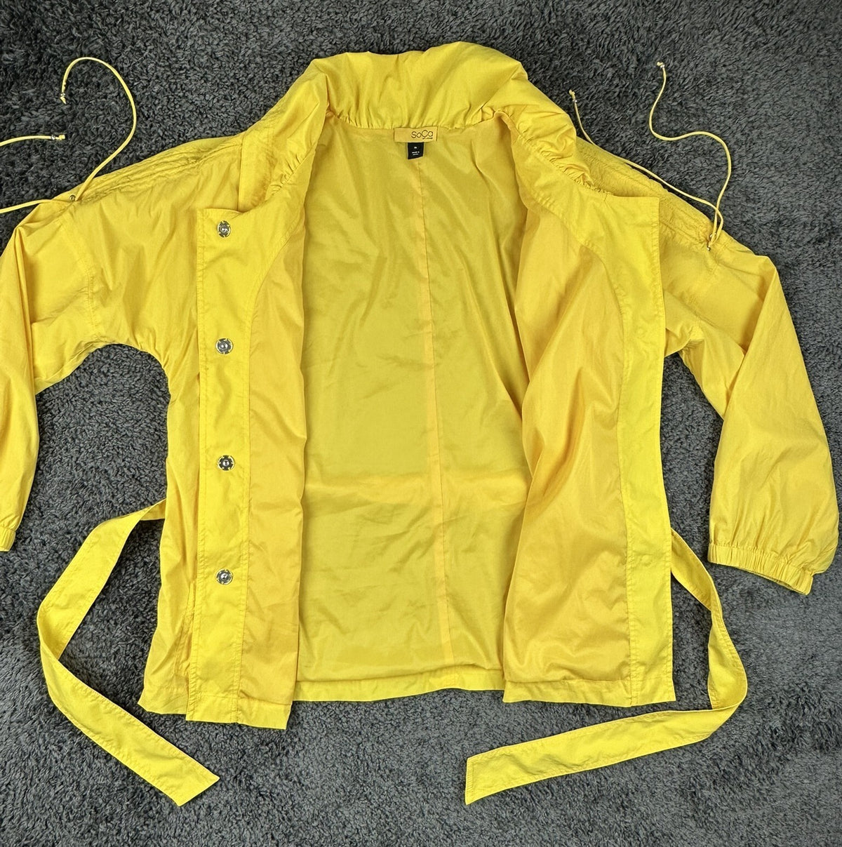 SoCa St. John Womens XL Yellow Belted Lightweight Windbreaker Rain Jacket Coat