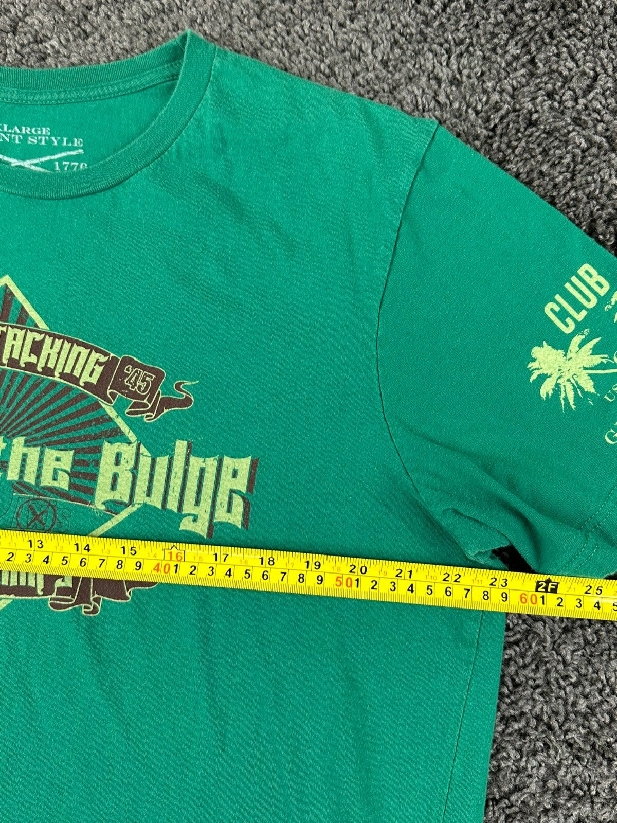 Grunt Style Battle of the Bulge American Flag Military T-Shirt Mens Green Sz XL