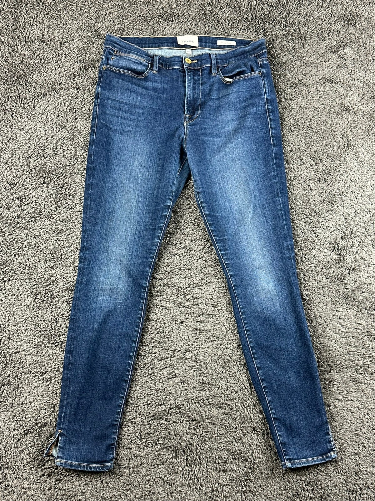 FRAME Womens 29 Le High Skinny Jeans Copa Wash Split Hem Blue Denim USA