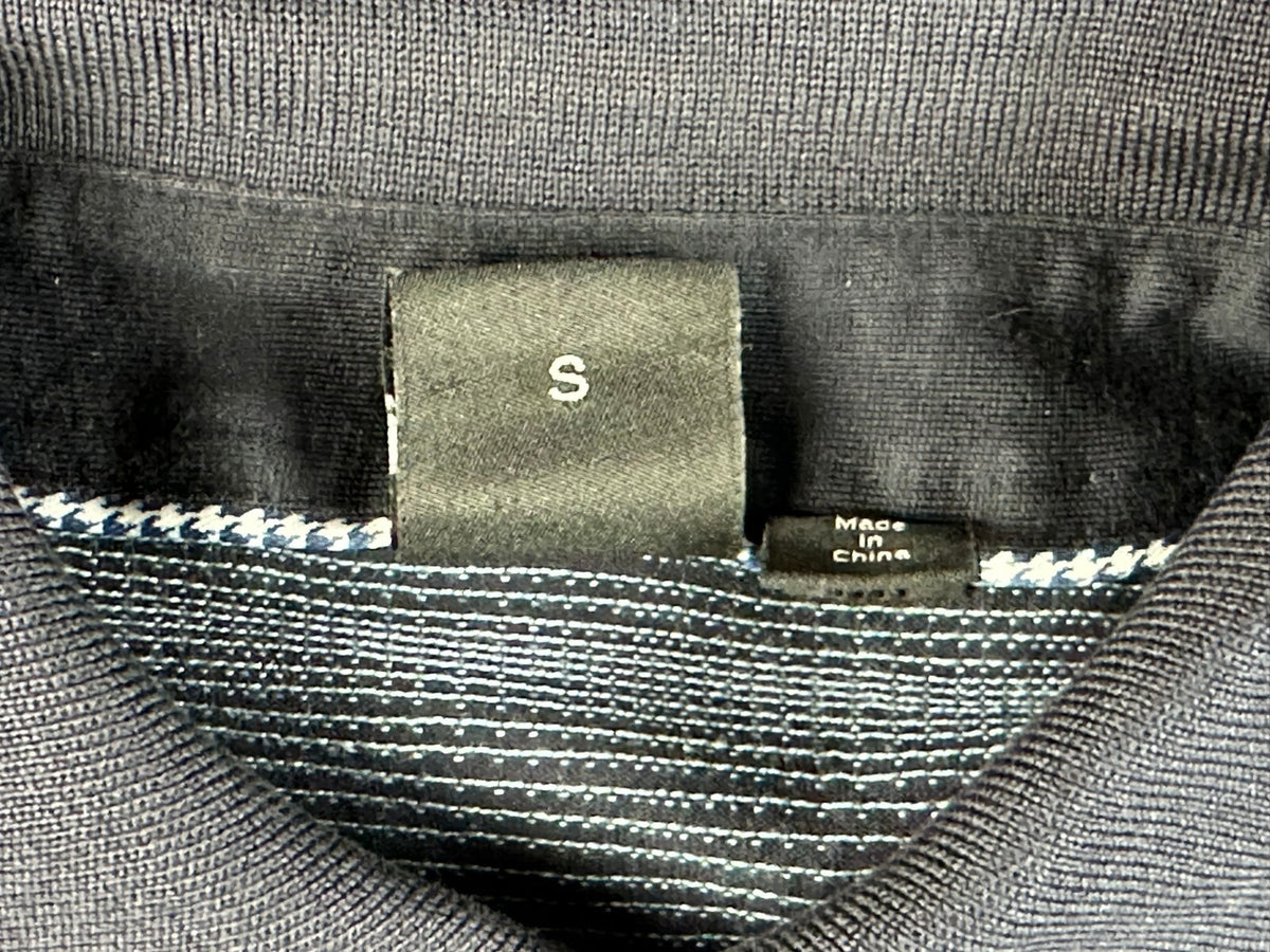 Hugo Boss Black Label Mens Polo Shirt S Navy Blue Micro Houndstooth Knit Golf