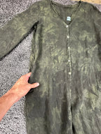 Camo Linen Jumpsuit Womens Size Medium Olive Green V-Neck Pockets Romper