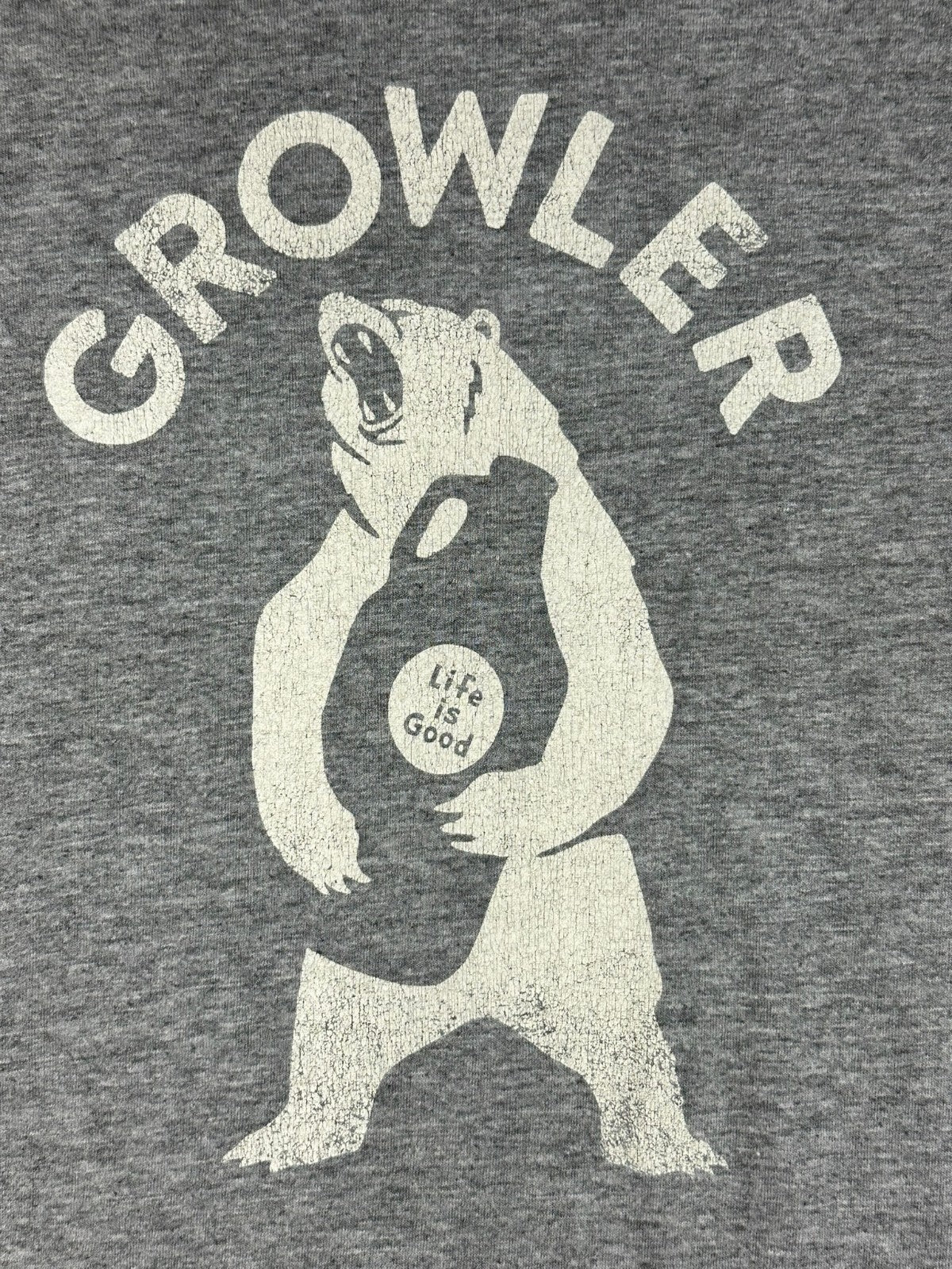 Life is Good Men Crusher Tee Gray Growler Bear Craft Beer Graphic Shirt Sz Large