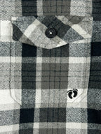 Hang Ten Mens Large L Black Gray Plaid Flannel Hooded Quilted Lined Jacket