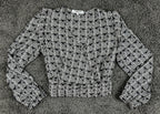 Morgan De Toi Odesir Blouse Black White Geometric Wrap Long Sleeve Top Sz XS 34