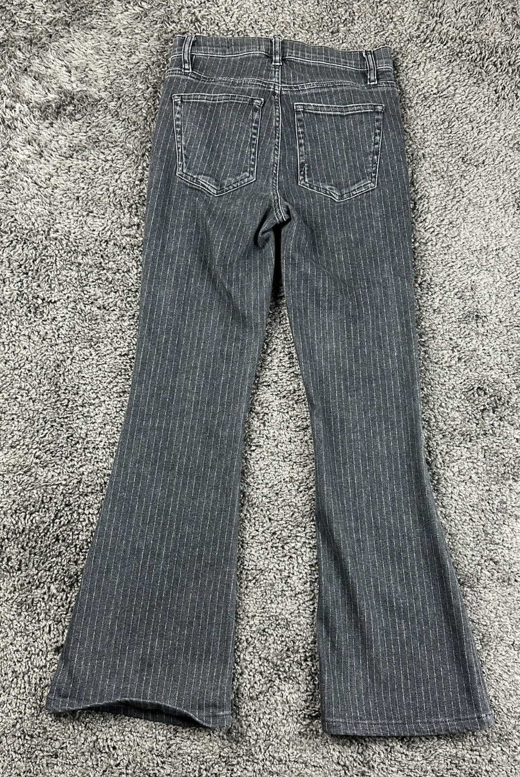 FRAME Le High Flare Jeans 25 Charcoal Pinstripe High Rise Stretch Denim Pants