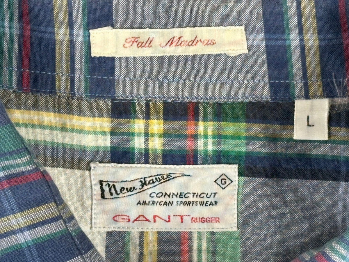Gant Rugger Men's Large L Plaid Fall Madras Long Sleeve Shirt Blue Green