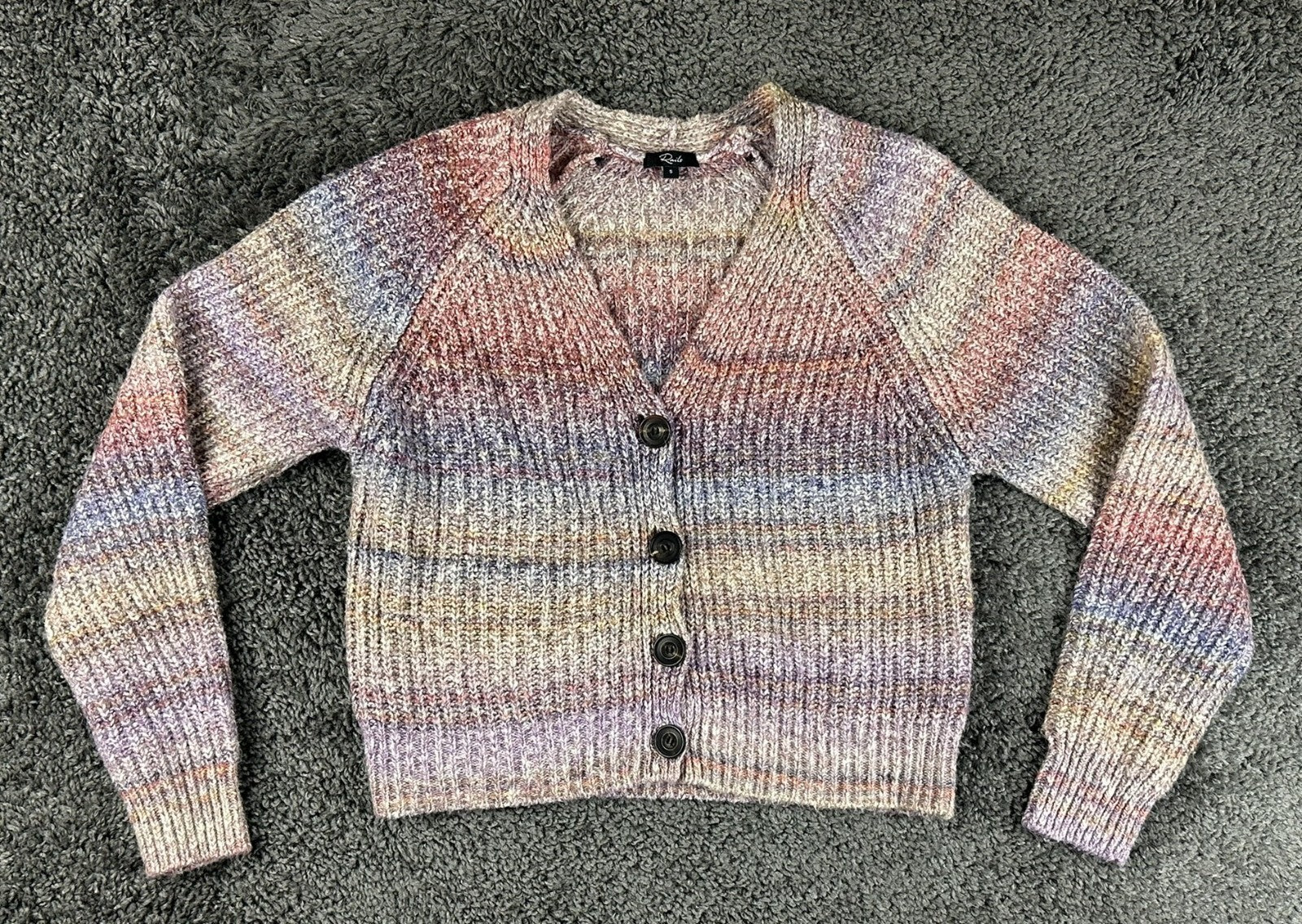 Rails Josie Space Dye Cardigan Sweater Womens S Amethyst V Neck Chunky Knit Soft
