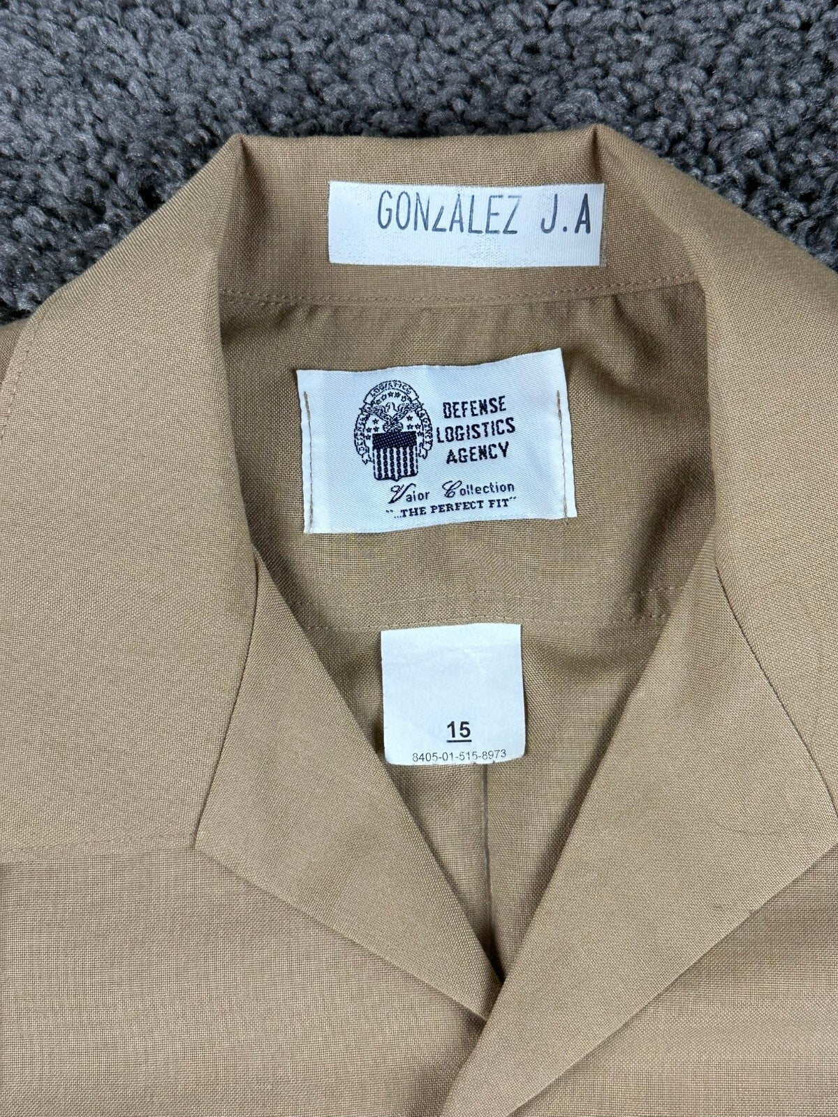 USMC Marine Corps Khaki Short Sleeve Service Shirt Mens DLA Uniform Tan  Size 15