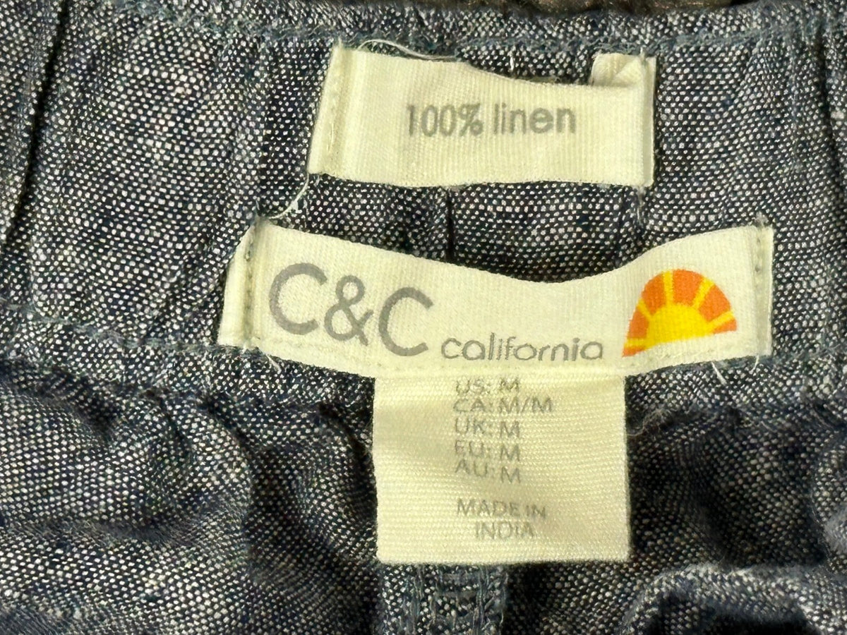 C&C California Womens M Blue 100% Linen Drawstring Pull On Casual Shorts