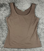 JudyP Womens Tank Top Medium Brown Scoop Neck Sleeveless Stretch Made in USA
