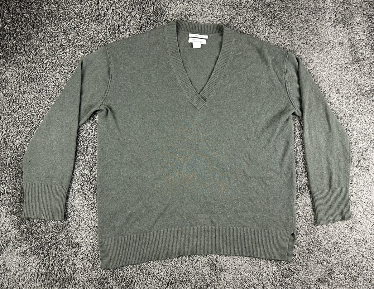 Nordstrom Signature Women's XL Green 100% Cashmere V-Neck Pullover Sweater