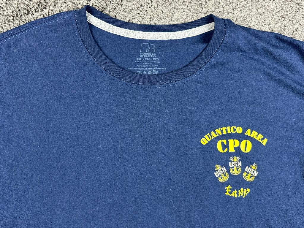 Mens XXL Navy Blue Quantico Area CPO USN Graphic T-Shirt Semper Progredi