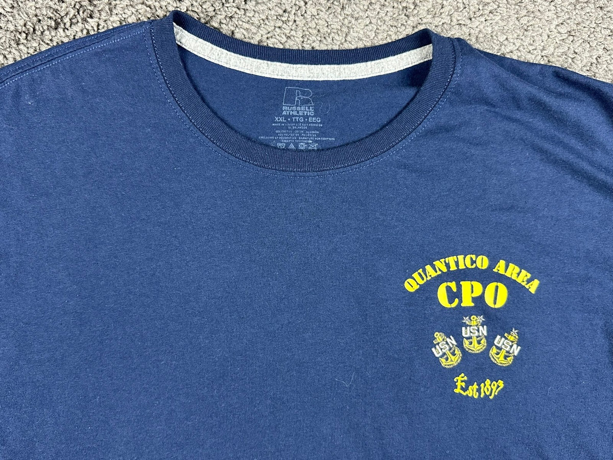 Mens XXL Navy Blue Quantico Area CPO USN Graphic T-Shirt Semper Progredi