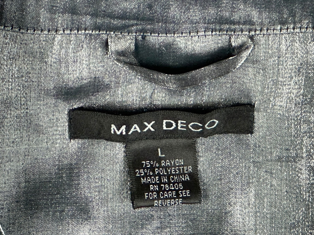 Max Deco Mens L Silver Grey Satin Long Sleeve Button Up Pajama Shirt Top