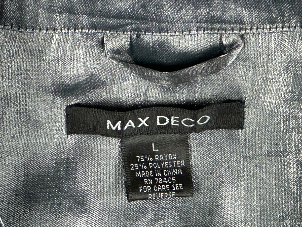 Max Deco Mens L Silver Grey Satin Long Sleeve Button Up Pajama Shirt Top