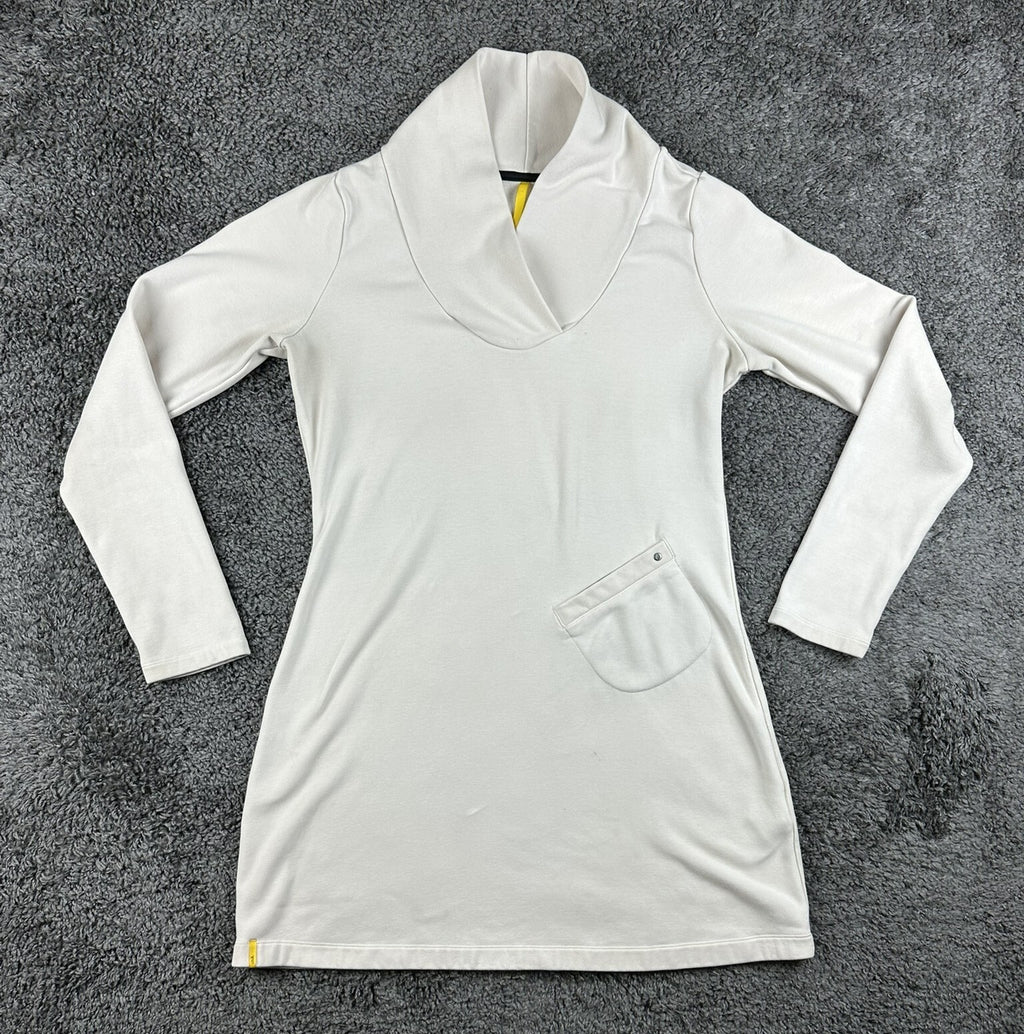 Lolë Womens L White Call Me Cowl Neck Pocket Sweatshirt Tunic Dress
