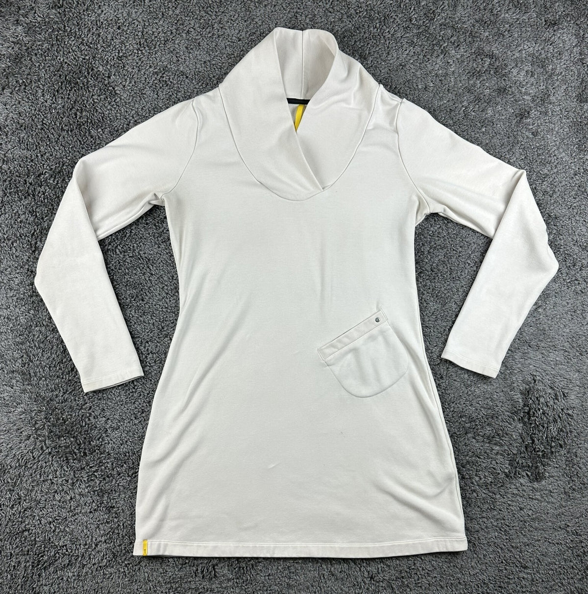 Lolë Womens L White Call Me Cowl Neck Pocket Sweatshirt Tunic Dress