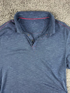 Nat Nast Mens L Blue Textured Polo Shirt Red Stitching Short Sleeve