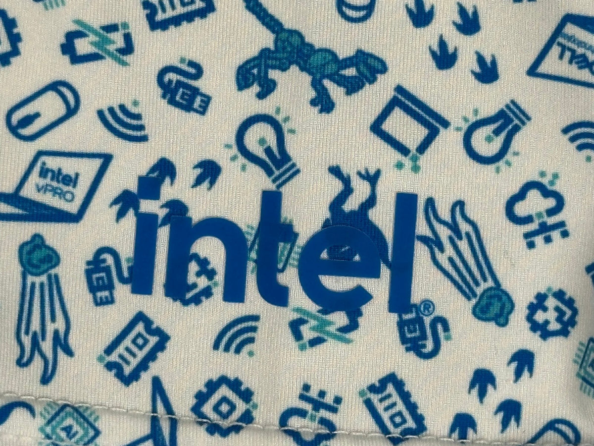 Intel Corporate Promotional Mens L White Blue Tech Print Polo Shirt