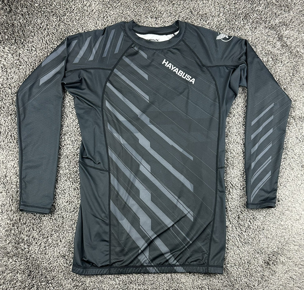 Hayabusa Mens XXL Black Geo Liquid Ti Long Sleeve Rash Guard Compression Shirt