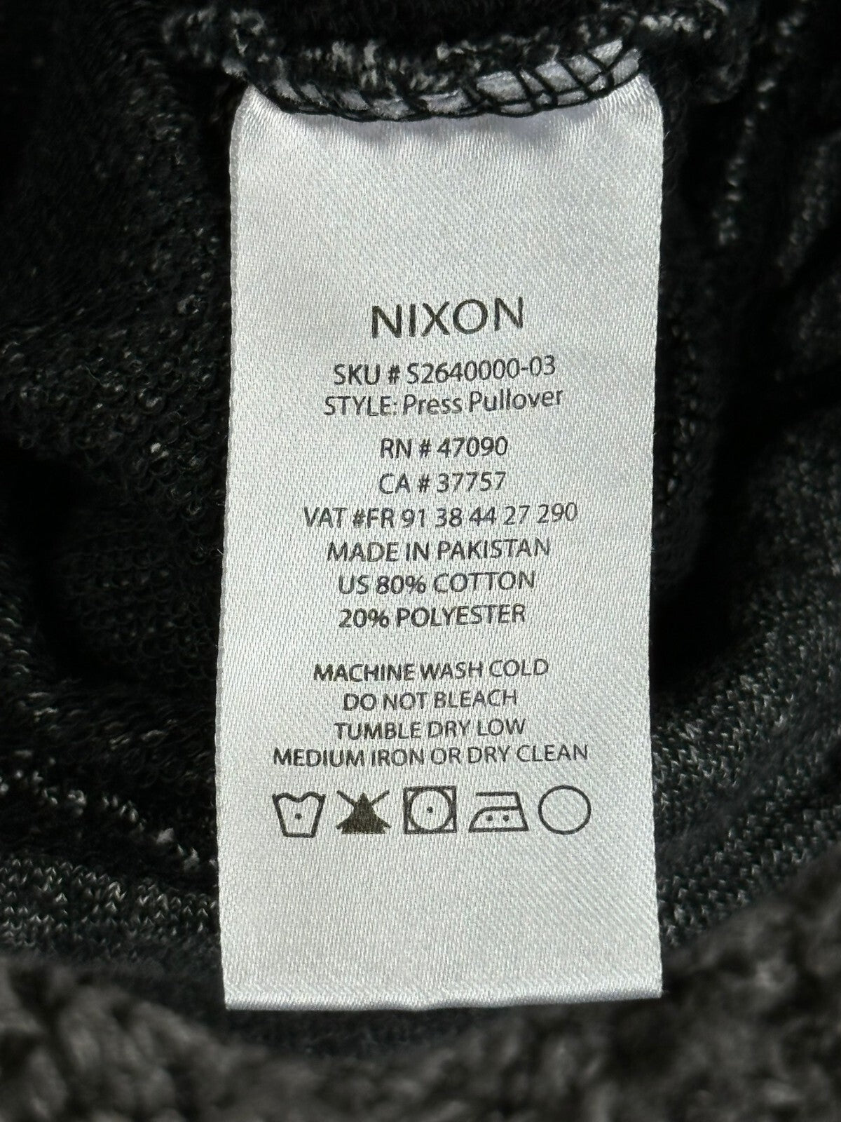 Nixon Press Pullover Hoodie Mens Charcoal Heather Gray Sweatshirt Sz Medium