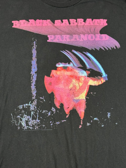 Black Sabbath Paranoid T Shirt Men Black Heavy Metal Rock Band Graphic Tee Sz XL