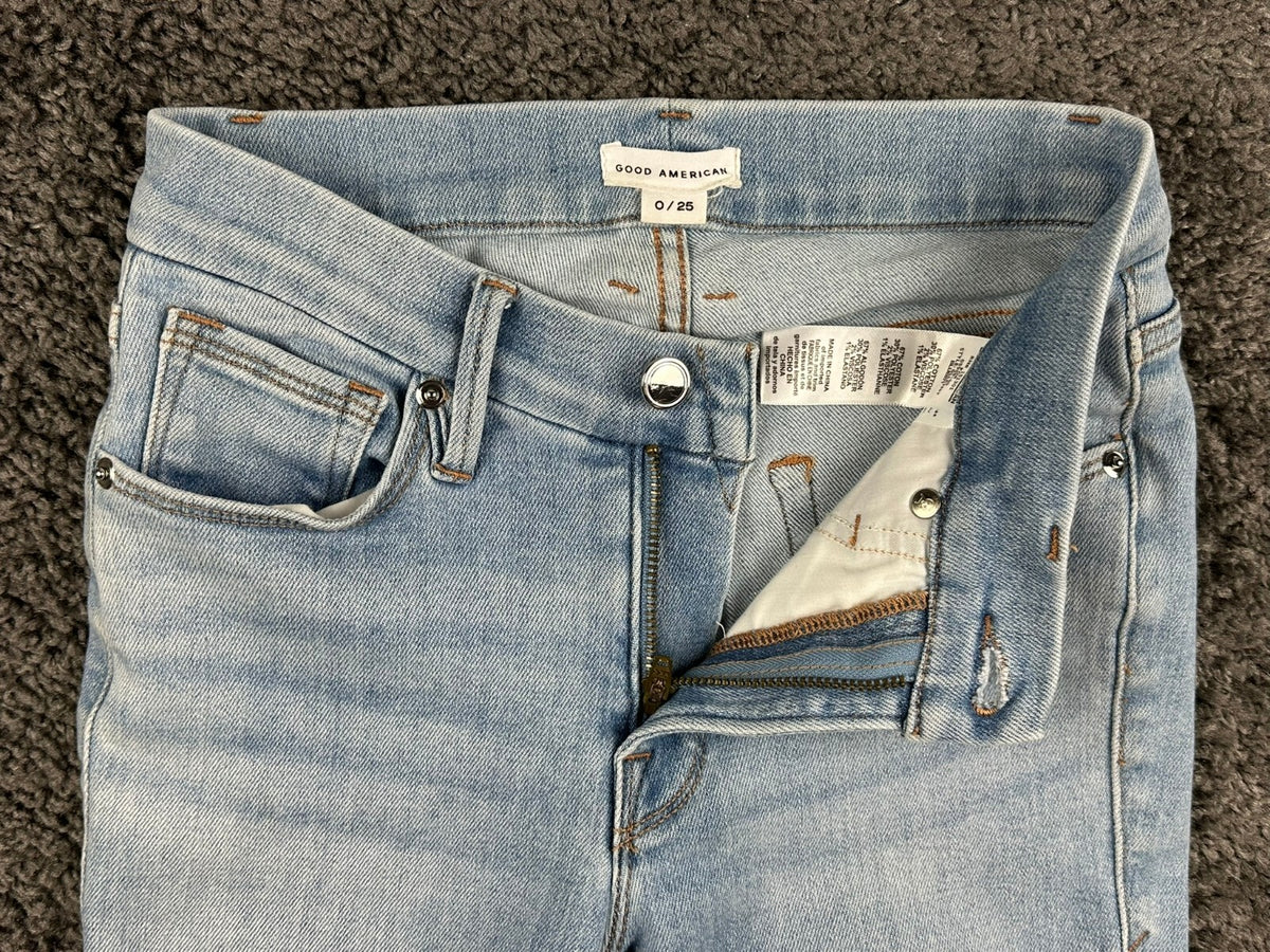Good American Womens 0/25 Light Wash Good Legs Low Crop Skinny Jeans