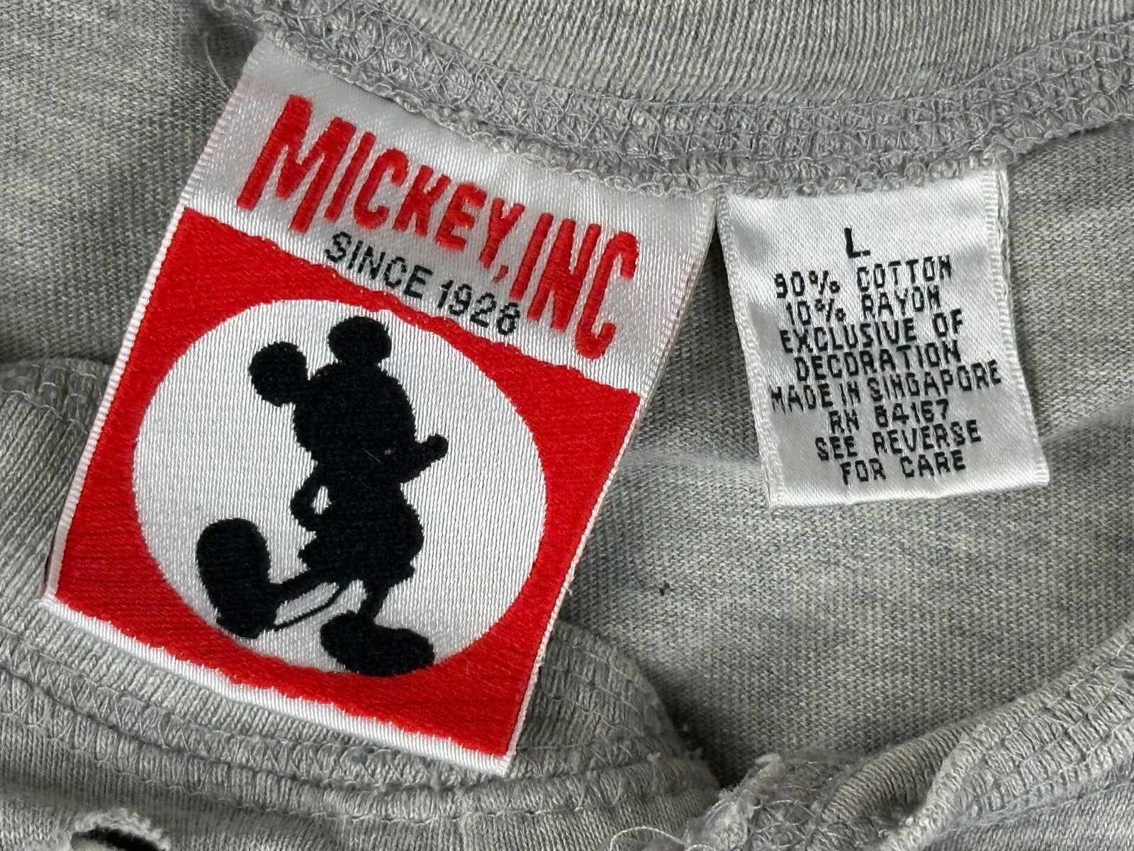 Vintage 90s Disney Mickey Minnie Donald Pluto Embroidered Henley Shirt Grey Sz L