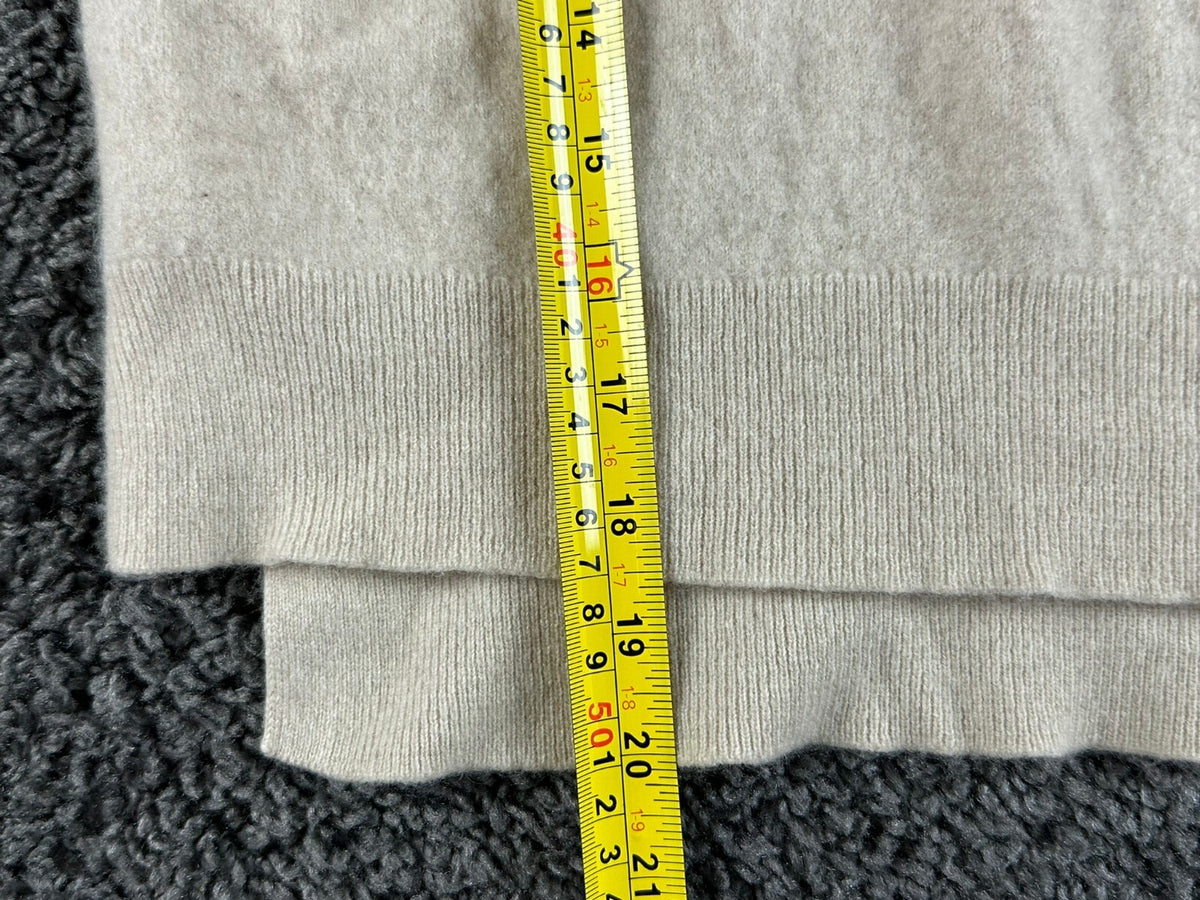 Tahari Womens M 100% Cashmere 2-Ply Crewneck Sweater Oatmeal Beige High Low
