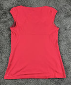 REI Womens Tunic Top Medium Red Floral V Neck Cap Sleeve Stretch Travel Shirt