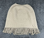 Lands End Womens Beige Cable Knit Wool Blend Fringe Poncho Cape Sweater S/M