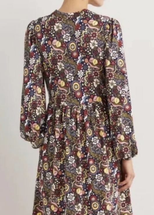 Boden Button Through Jersey Dress US 10R Multicolor Floral V-Neck Long Sleeve