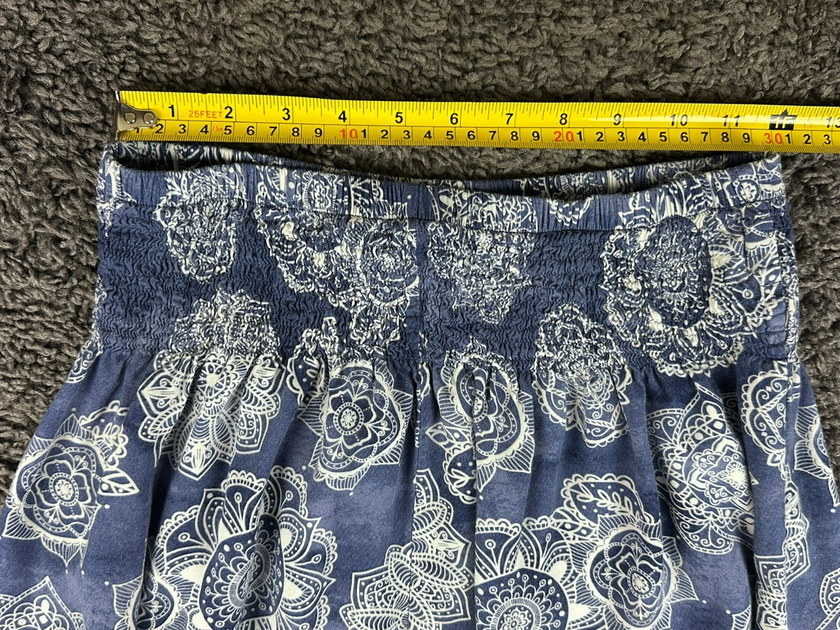 Lotus and Luna Harem Pants Womens S/M Blue Mandala Boho Smocked Jogger