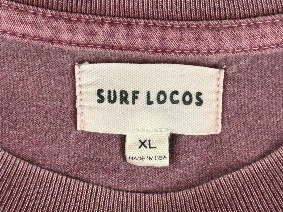 Surf Locos Mens XL Sunburst Oval Logo Washed Plum Burgundy T-Shirt Made in USA