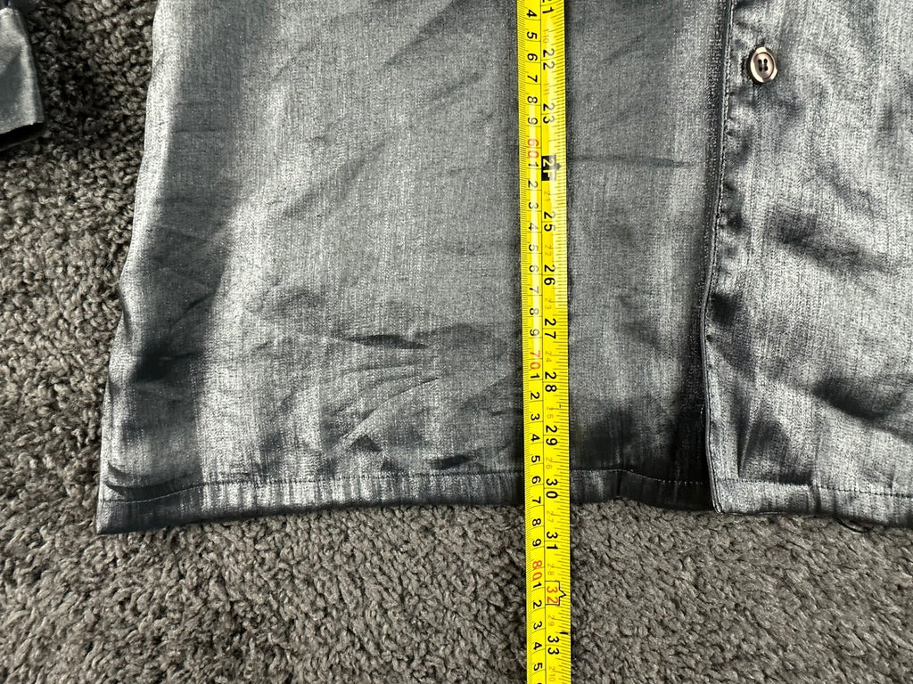 Max Deco Mens L Silver Grey Satin Long Sleeve Button Up Pajama Shirt Top