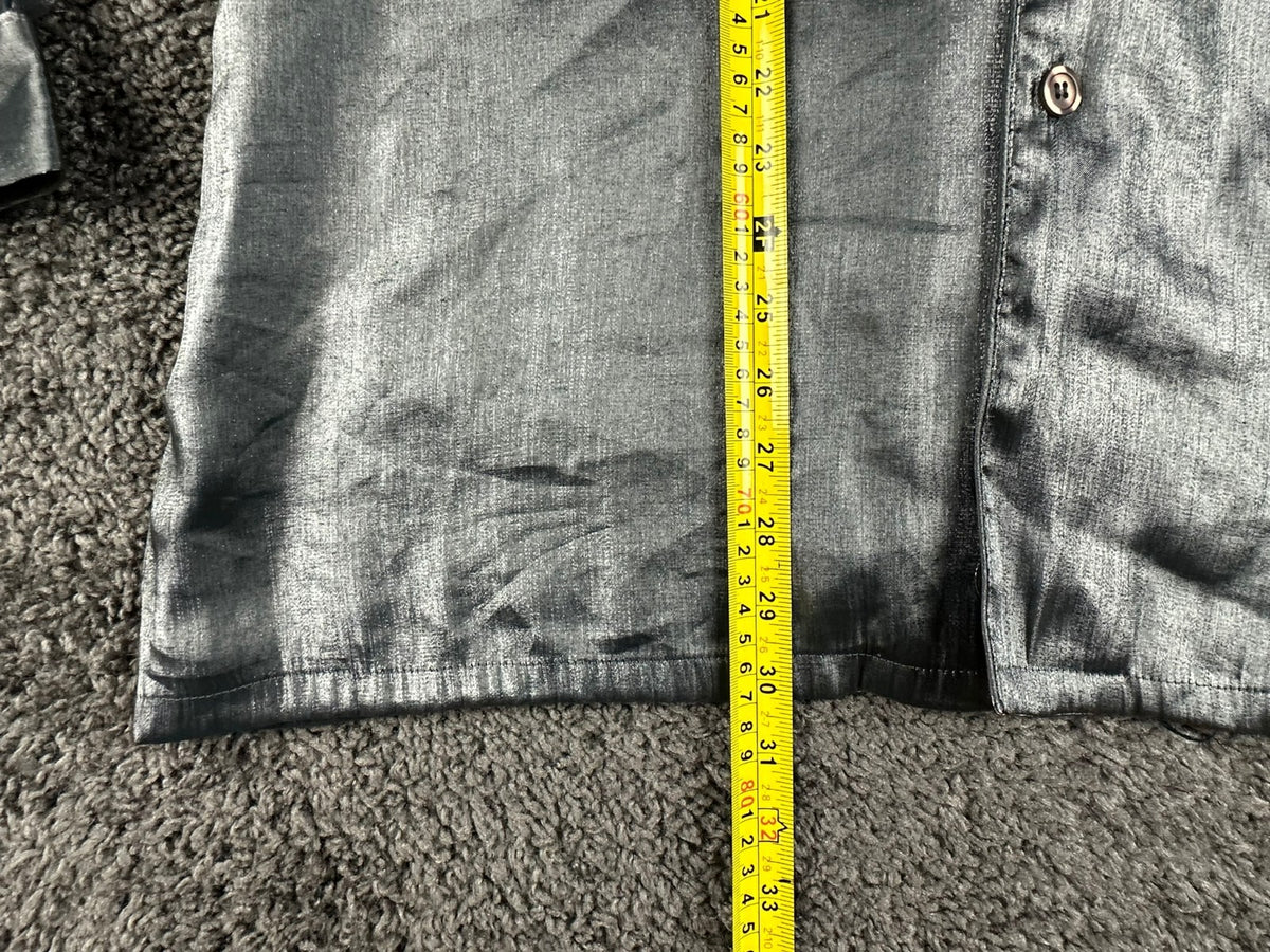 Max Deco Mens L Silver Grey Satin Long Sleeve Button Up Pajama Shirt Top