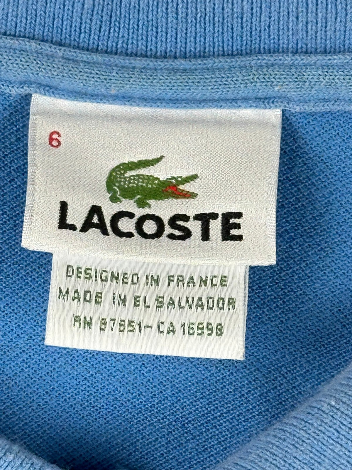Lacoste Mens Polo Shirt Light Blue Pique Short Sleeve Crocodile Logo Size 6