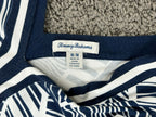 Tommy Bahama Leaf Line Tambour V-Neck Shift Dress M Blue White Tropical Stretch