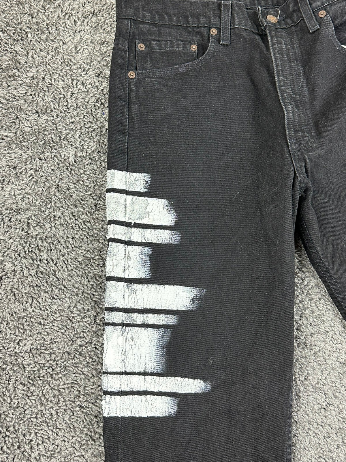 Vintage Levis 505 Jeans Mens 34x30 Black Made In USA Painted Distressed Grunge