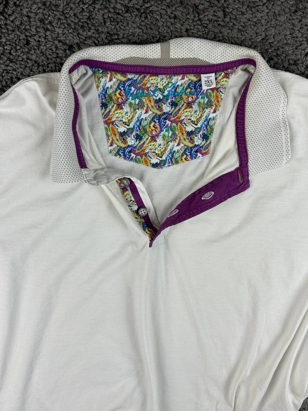 Robert Graham Mens 2XL White Aaron Paisley Contrast Knit Polo Shirt Rare