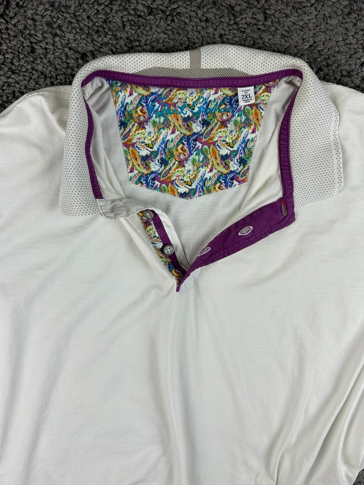 Robert Graham Mens 2XL White Aaron Paisley Contrast Knit Polo Shirt Rare