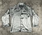 Max Deco Mens L Silver Grey Satin Long Sleeve Button Up Pajama Shirt Top