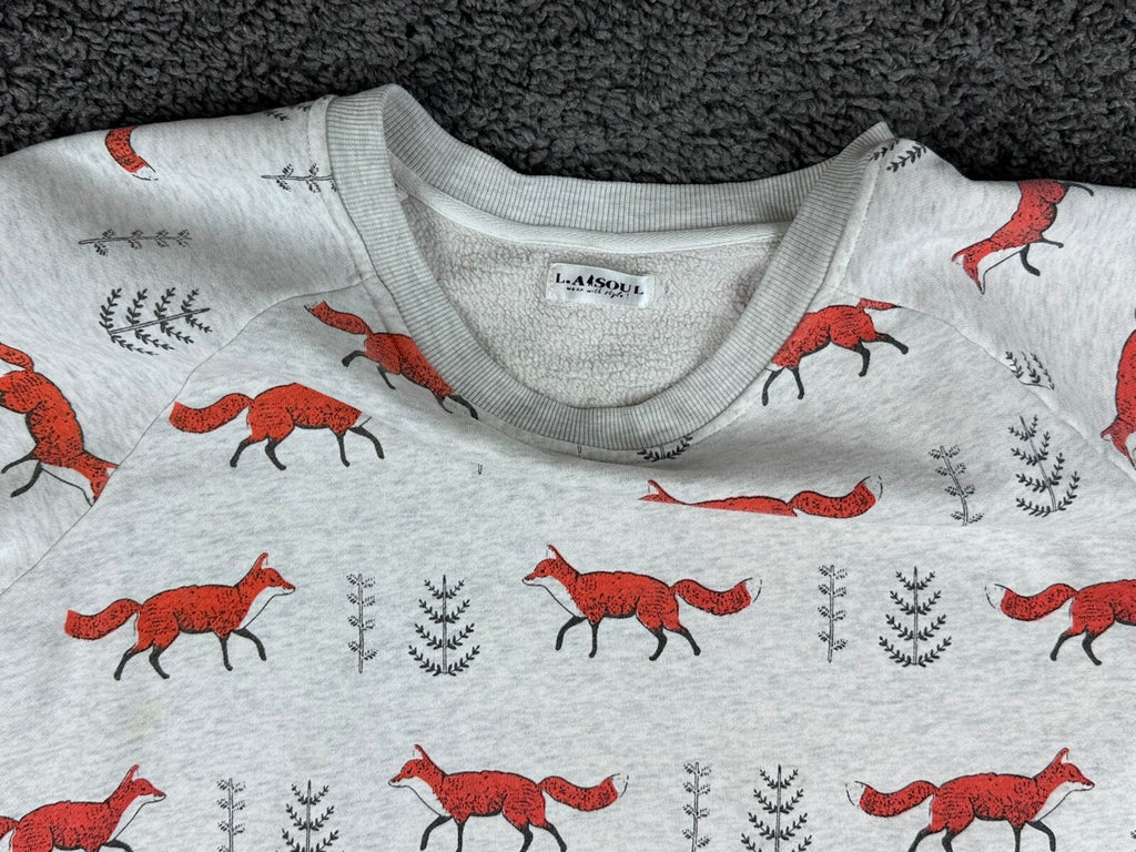 L.A. Soul Sweatshirt Womens M/L Gray Woodland Fox Print Crewneck